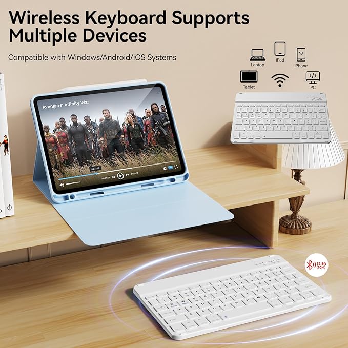 Keyboard Case for iPad Pro 11 Inch 4th Generation/Pro 3rd Gen/Pro 2nd Gen with Pencil Holder, Folio Detachable Wireless Bluetooth Keyboard & Flip Stand Case for iPad Pro 11 Inch, Sky Blue
