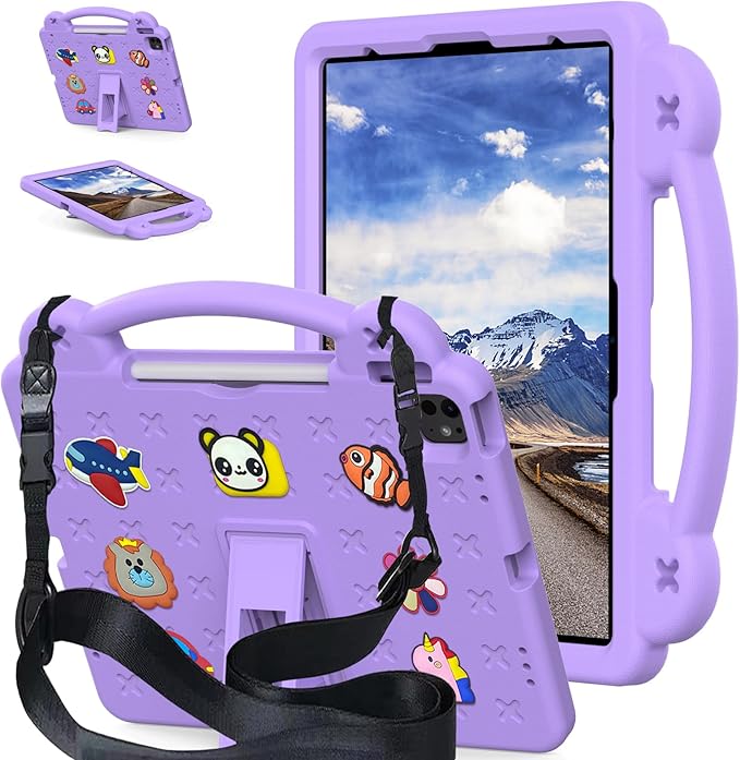 AKABEILA Compatible with Huawei MediaPad T5 10.1/Lenovo Tab M10/Lenovo Tab P10 Tablet Case, Kids Lightweight Shockproof Protective Case with Shoulder Strap & Stand Handle - Light Purple