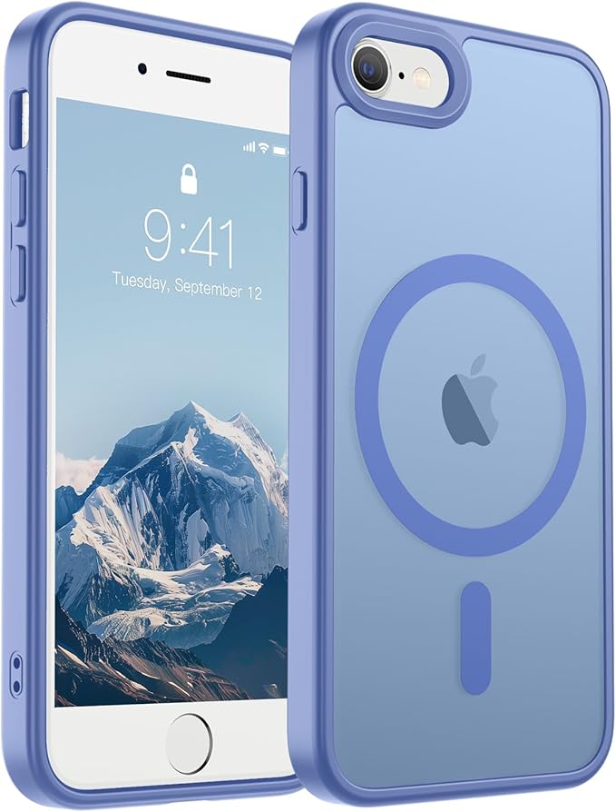 SUPFINE Magnetic for iPhone SE Case 2022 (3rd)/2020 (2nd), iPhone 8 Case (Compatible with MagSafe) (Military Grade Drop Protection) Slim Translucent Matte Phone Case, Blue Purple