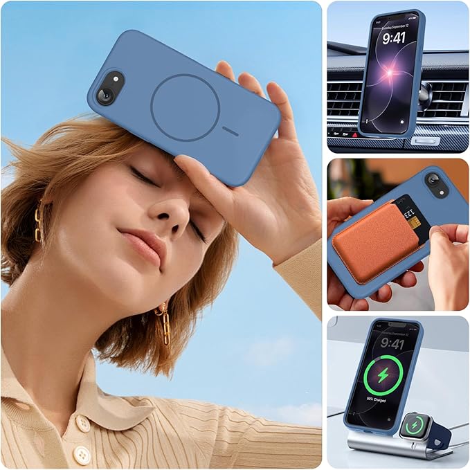 Miracase Magnetic for iPhone 17e Case & iPhone 16e Case, [Soft Anti-Scratch Microfiber Lining], Compatible with MagSafe, Silicone Shockproof Protection Phone Case for iPhone 17e/16e, Glass Blue