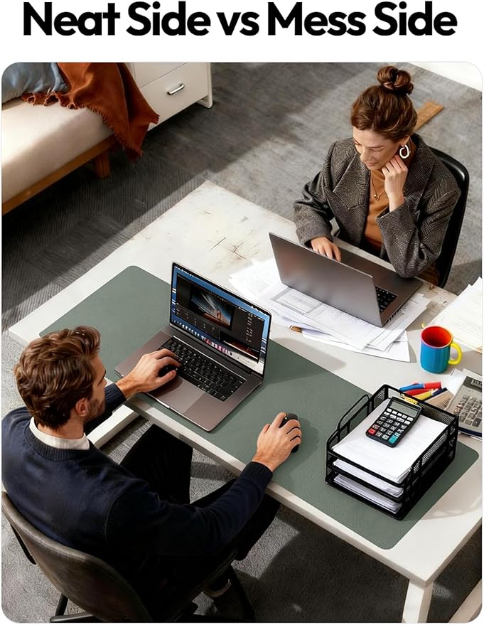 YSAGi Leather Desk Protector, Office Mat, Large Mouse Mat, Non-Slip PU Leather Blotter, Laptop Desk Pad, Waterproof Writing Pad for Office and Home (Dark Green, 47.2" x 23.6")