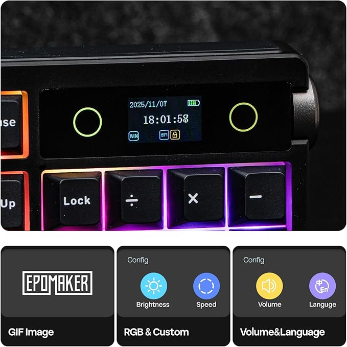 EPOMAKER TH108 PRO Full Size Mechanical Keyboard with Screen & Knob, Wireless Gaming Keyboard with 10000mAh, Creamy Gasket, Hot Swap, Custom Driver, RGB Backlight (Black, Creamy Jade)