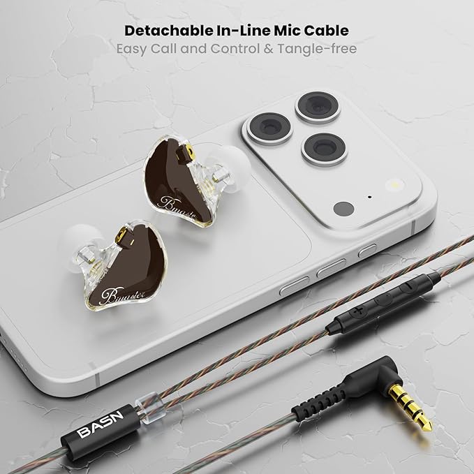 BASN in Ear Monitor Headphones, Triple Driver IEM Earphones with Powerful Bass, Noise Isolation HiFi Stereo Wired Earbuds for Musicians Singers Drummers (Earth)