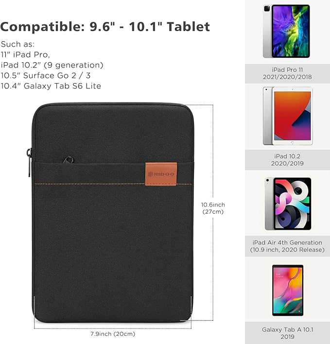 NIDOO Tablet Sleeve Bag for 10.2" 10.9" 11 inch iPad / 10.9" iPad Air Gen 4 5/11" iPad Air M2 M3 2025 /iPad Pro M4, 10 inch Laptop Carrying Case Vertical for 10.5" Surface Go 3/ Samsung Galaxy A8 S8