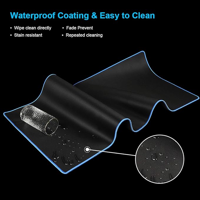 Large Gaming Mouse Pad(35.4x15.7x0.16in), Black Thick Computer Extended Mousepad for Laptop, 35% Larger Smooth Keyboard Mat with Non Slip Blue Rubber Base, Desk Pad with Durable Stitched Edges