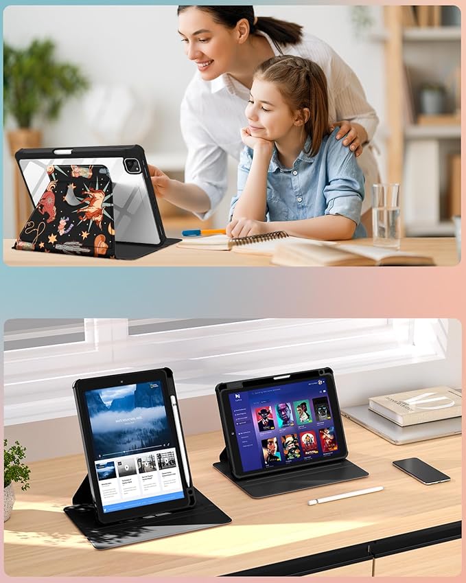 Uppuppy for iPad Air 11 inch Case(Air M4 2026, 8th Gen/M3 2025/M2)/Air 5th/4th Gen 10.9", for iPad Pro 11 inch Case(4th/3rd/2nd/1st Gen) - 360 Rotating Folio Cover with Pencil Holder, Western Cowboy