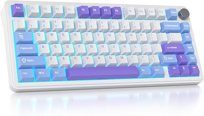 surmen M75 75% Wireless Creamy Keyboard with Gasket, Pre-lubed Triple Mode Bluetooth Mechanical Gaming Keyboard BT5.0/2.4Ghz/USB with Sound Absorbing Pads Hot-Swap(Starlight White)