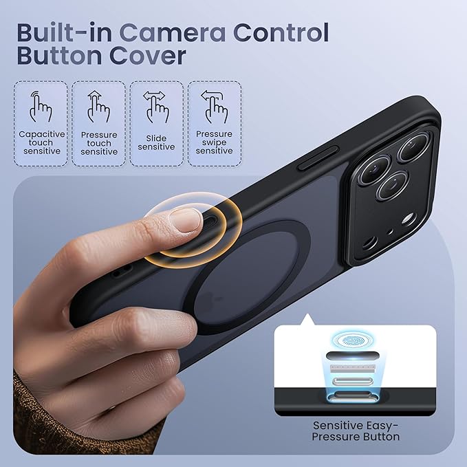 GolbinBox for iPhone 17 Pro Max Case with Stand,Compatible with MagSafe,[Camera Control][Military Drop Protection] Shockproof Slim Translucent Matte Phone Cover for iPhone 17 Pro Max 6.9",Black/Clear