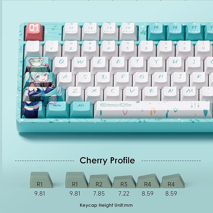 Akko Wireless Gaming Keyboard 5108B Plus Full Size Keyboard Hatsune Miku Hot-Swappable Tri-Mode Mechanical Keyboard RGB Backlight, Piano Pre Lubed Switch