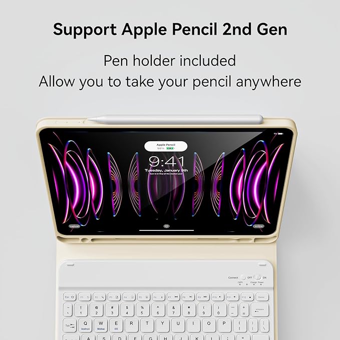 Keyboard Case for iPad Pro 11 Inch 4th Generation/Pro 3rd Gen/Pro 2nd Gen with Pencil Holder, Folio Detachable Wireless Bluetooth Keyboard & Flip Stand Case for iPad Pro 11 Inch, Cream White