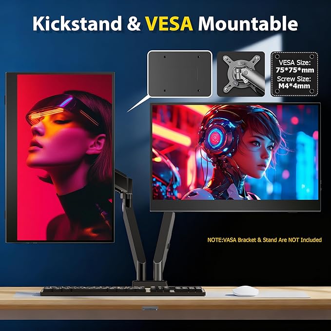 4K Portable Monitor - 15.6 Inch 3840×2160 Resolution, 100% sRGB, IPS Screen with Built-in Speakers, USB-C/HDMI Connectivity, External Second Monitor for Laptop/MacBook/Switch/PS5/PS4/Xbox