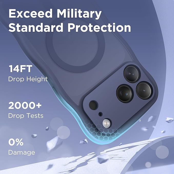 CAPRARO Magnetic for iPhone 17 Pro Case for Women Girls, Upgraded [Full Camera Protection] [Compatible with MagSafe] Cute Wave Translucent Matte Phone Case for iPhone 17 Pro, Dark Blue