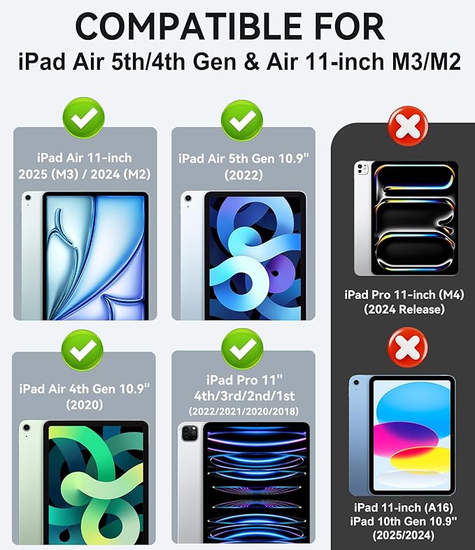 ZoneFoker Case for iPad Air 11-inch M3/M2 (2025/2024), iPad Air 5th/4th Generation 10.9'' (2022/2020), iPad Pro 11 (4th/3rd/2nd/1st Gen), Multi-Angle Stand Cover with Pencil Holder, Marble Ocean Blue