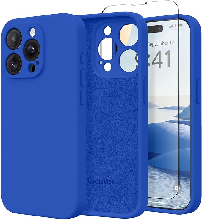 Magnetic for iPhone 15 Pro Case, Compatible with MagSafe, [Full Camera Protection][Screen Protector] Silicone Shockproof Protective Phone Case for iPhone 15 Pro 6.1", Klein Blue