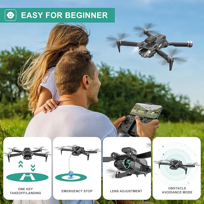 4K Drones with Camera for Kids, Drones for Adults withEmergency Stop, Headless Mode, 360° Flips, CarryingCase & 2 Batteries,Wireless RC Toys for Boys Girls(Charcoal black)