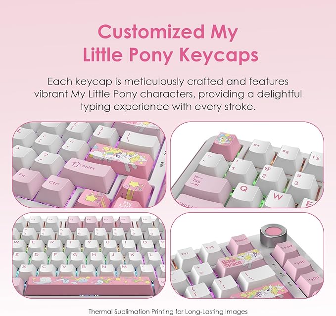 My Little Pony Wireless Mechanical Keyboard - 81 Keys RGB Gaming Keyboard with Custom Linear Switches, Hot-Swap & Knob Control, Triple Connection (BT5.0/USB-C/2.4GHz), Compact for Work & Gaming