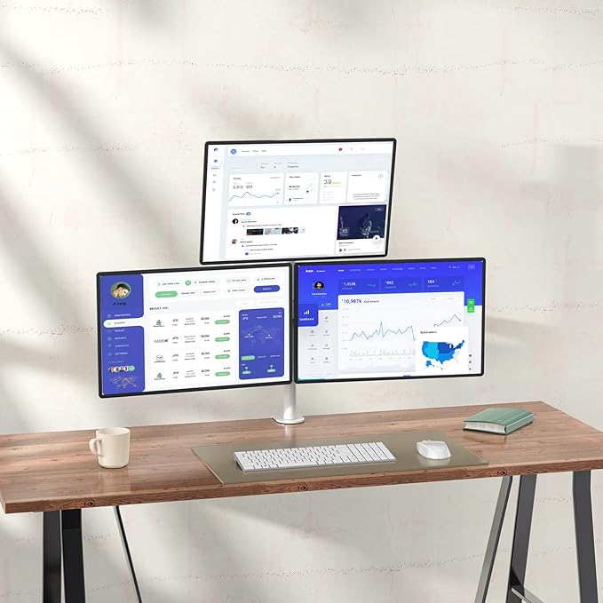 WALI Tall Triple Monitor Stand, Fully Adjustable Three Monitor Desk Mount Fits 3 Screens up to 27 inch, 22 lbs. Weight Capacity per Arm (M003-W), White