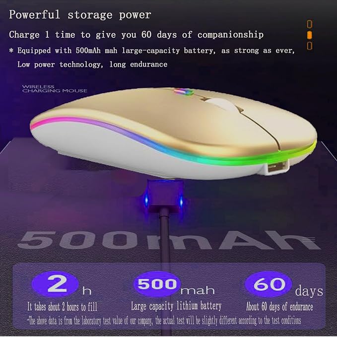 Guiheng Wireless Bluetooth Mouse,LED Dual Mode Rechargeable Silent Slim Laptop Mouse,Portable(BT5.2+USB Receiver) Dual Mode Computer Mice,for Laptop,Desktop Computer,ipad Tablet,Phone,TV (Gold)
