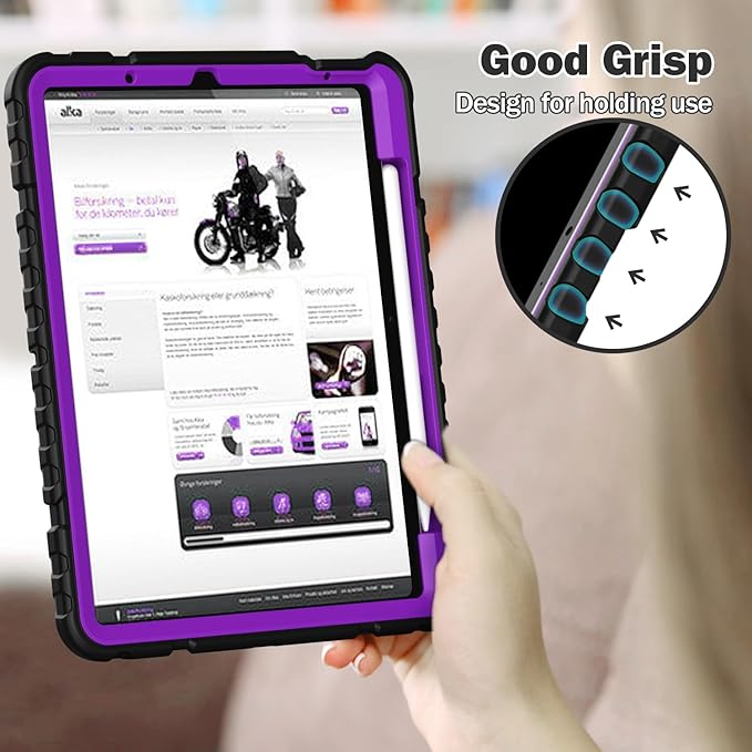 Grifobes Case for iPad Air 11-inch (M4/M3/M2) 2026/2025/2024,for iPad Air 5th/4th Generation 2022/2020 10.9",Heavy Duty Rugged Cover with Stand/Pencil Holder for Pad Air 5 4(Black+DeepPurple)