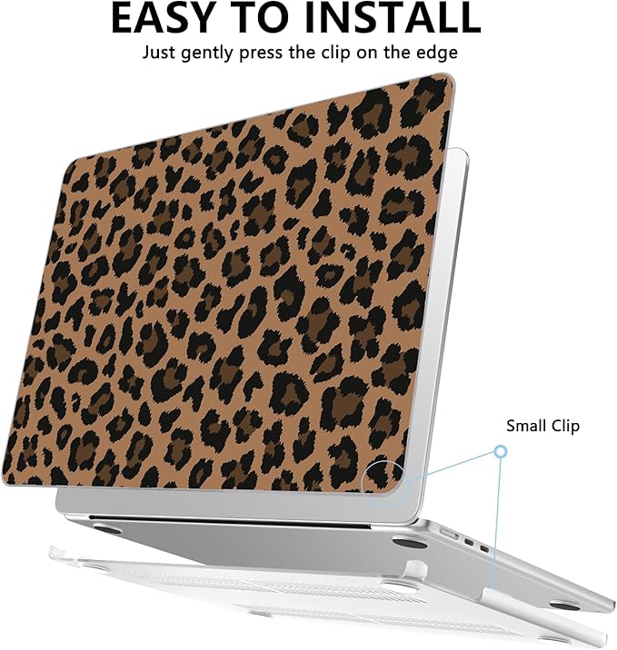AKIT Compatible with MacBook Air 13 inch Case M5 2026 2025-2022 M4 M3 M2 A3449 A3240 A3113 A2681, Pattern Hard Shell Laptop Case+Screen Protector+Keyboard Cover for Mac Air 13.6 inch, Brown Leopard