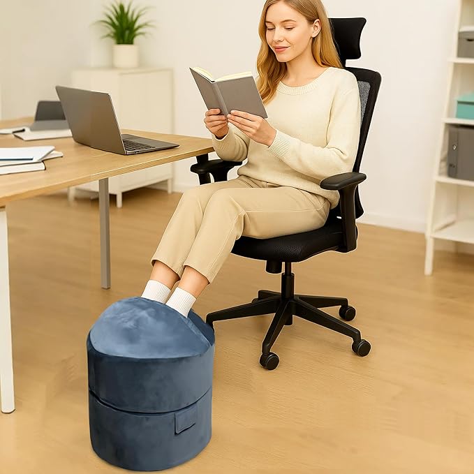 Eiury Foot Rest for Under Desk at Work – Extra Tall 2-Layer Adjustable Leg Support with Cozy Foot Pocket, High-Density Foam & Washable Dutch Velvet Cover for Short People, Office, Home & Gaming