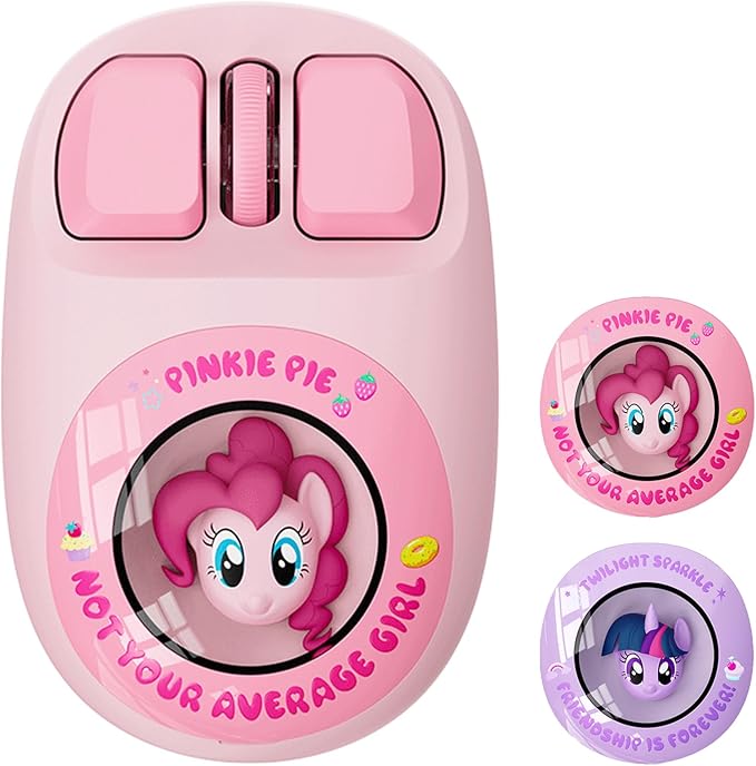 My Little Pony Wireless Mouse - Pinkie Pie Edition, 3D Character Design Silent Click Mouse with 1600 DPI, Dual-Mode (2.4GHz/Bluetooth), Ergonomic for Mac/Windows