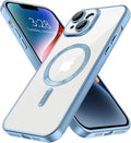 Hython Magnetic Clear for iPhone 14 Plus Case with Camera Lens Protector [Compatible with MagSafe] Luxury Plating Edge Slim Soft TPU Cover Protective Phone Case for iPhone 14 Plus, Matte Light Blue