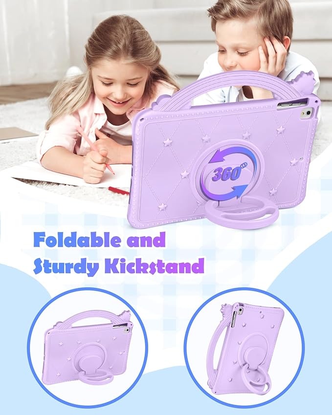 Wazzasoft for iPad Air 3rd Generation Case 2019, for iPad Pro 10.5 Inch Case 2017 - Girls Cute Girly Kawaii Purple Design Cover with Rotating Stand & Strap Silicone Funda for iPad Pro 10.5"/Air 3rd