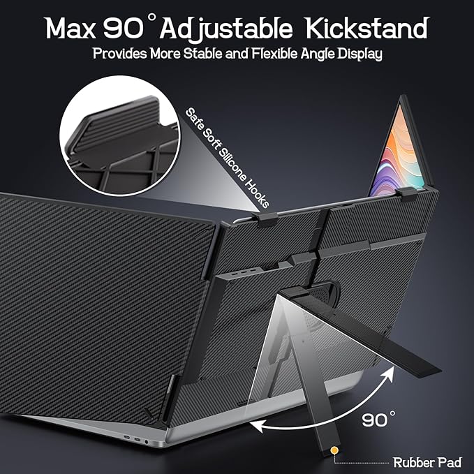 Laptop Screen Extender, 14'' FHD 1080P Ultra-Slim Triple Portable Monitor for Laptops, Two Cable USB-C Travel Monitor Extender Plug & Play for 13"-17" Laptop, Compatible with Wins/Mac/Android/Chrome