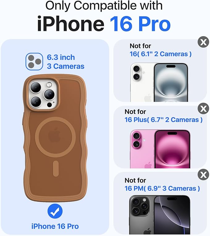Magnetic for iPhone 16 Pro Case,[Compatible with MagSafe][Military-Grade Drop Protection][Anti-Yellowing] Shockproof Protective Translucent Matte Cover for iPhone 16 Pro Phone Case,Brown