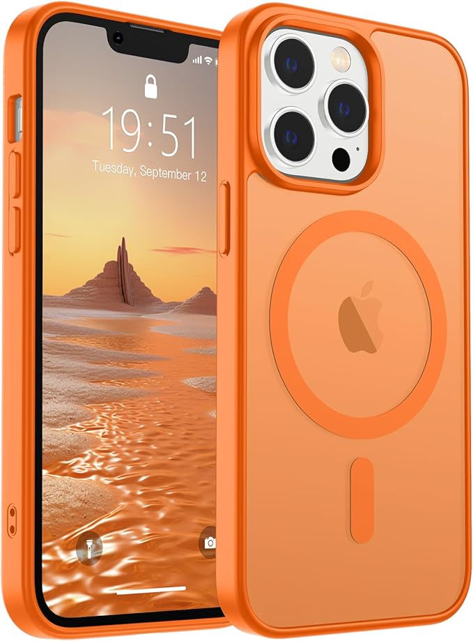 SUPFINE Magnetic for iPhone 12 Pro Max Case (Compatible with MagSafe) (Military Grade Drop Protection) Translucent Matte Shockproof Phone Cover,Starry Orange