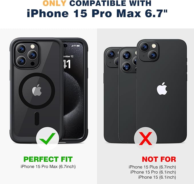 Diaclara Designed for iPhone 15 Pro Max Case, Full Body Rugged with Built-in Touch Sensitive Anti-Scratch Screen Protector, Soft TPU Bumper Case for iPhone 15 ProMax 6.7", Black