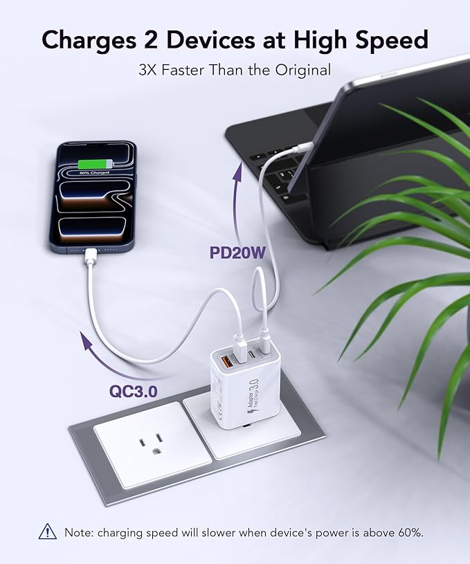 [2-Pack] 40W USB C Charger Block, 4-Port Type C Fast Charging Brick Dual PD&QC Wall Plug Adapter Compatible for iPhone13/14/15/16/17 Pro/Pro Max/iPad, Airpods, iwatch, Samsung Galaxy (White)