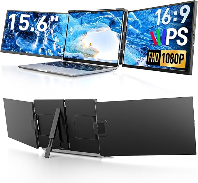 Dopesplay 15.6" Screen Extender for Laptop, FHD 1080P IPS Portable Monitor for Laptops, Triple Dual Laptop Extended Monitor Compatible with Windows, Mac, Android, Chrome 13-17 Inch Laptops