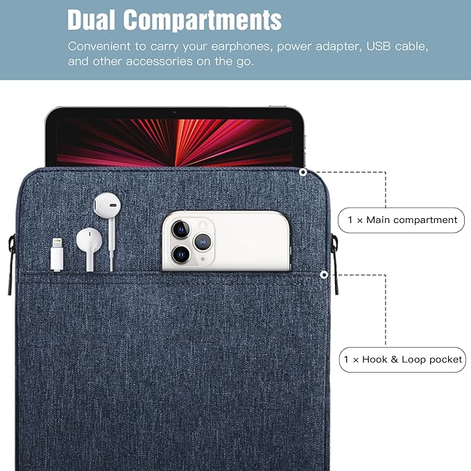 TiMOVO 13 Inch Tablet Sleeve for Pad Air 13" M3 2025, iPad Pro 13"/12.9", Galaxy Tab S9 Plus/S10+/S9 FE+, Remarkable Paper Pro 11.8", Protective Pocket Bag, Midnight Blue