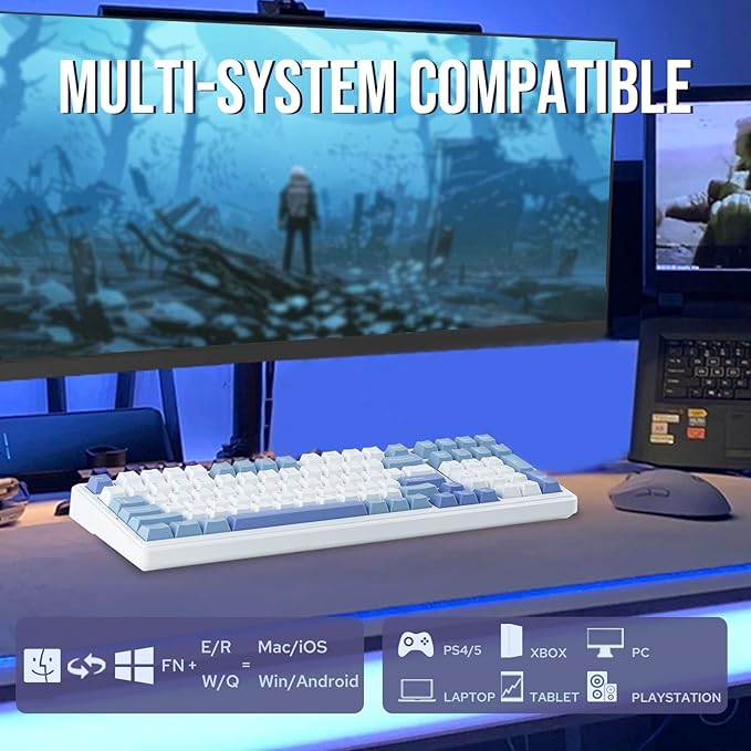 EPOMAKER x Aula F99 Wireless Mechanical Keyboard, Hot Swappable Gasket Custom Gaming Keyboard with Five-Layer Padding, BT/2.4GHz/USB-C, 8000mAh Battery (White Light Blue, Nimbus V3 Switch)