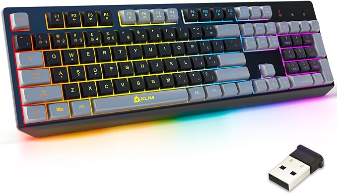 KLIM Chroma Wireless Keyboard – RGB Backlit Gaming, Rechargeable Battery, PC Keyboard, Durable & Water-Resistant, Compatible with PS4, PS5 & Mac - Black
