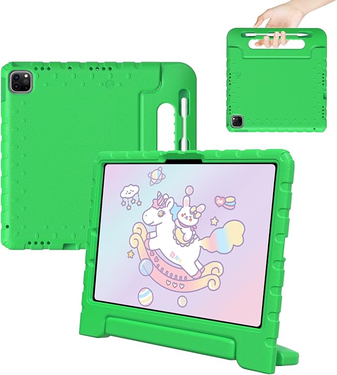 for iPad Pro 11 inch Case 2024 M4, Kids Proof Super Protection Cover for iPad Pro 11" with Pencil Holder & Anti-Slip Handle Stand - Green