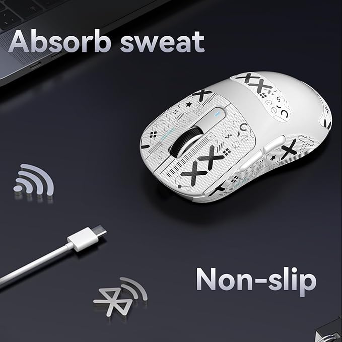 Mouse Anti Slip Grip Tape, Pre-Cut Universal Griptape for Superlight Wireless Gaming Mouse Skins, Sweat Resistant, Elastics Refined Side Grips, Easy to Apply, Ultra-thin 0.5mm (0.02in) - White