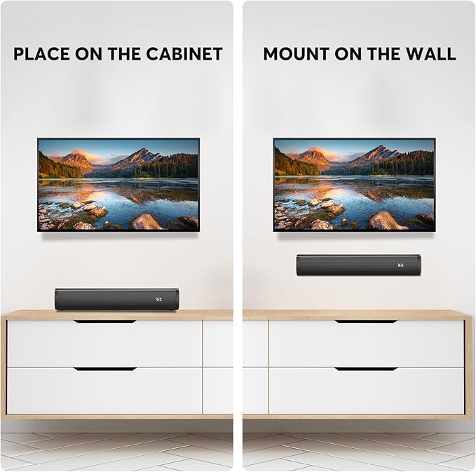 2.1ch Small Sound Bars for TV with 6 Levels Voice Enhancement, Built-in Subwoofer, 16 Inches Bluetooth 5.3 Soundbar Speakers with Optical/AUX/USB Connection, S100