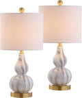 JONATHAN Y 20.5" Black/White Glass Table Lamp, Modern Gourd Bedside Nightstand Lamp for Bedroom, Living Room, White Linen Shade, LED Bulb Included (JYL1028D-SET2)