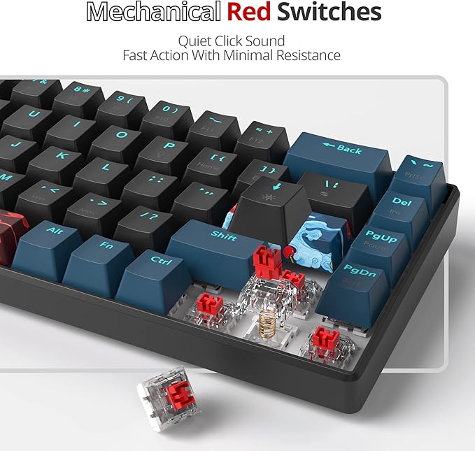Protable 60% Percent Gaming Keyboard Mechanical, Mini Compact Backlit 68 Keys Wired Office Keyboard with Red Switch for Mac/Win (Monstor Black/red Switch 68)
