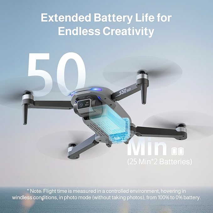 Ameta Drone with Camera 4K Professional with GPS, S50 Lite FPV Drone for Kids and Adults with Auto Return/ 50-Min Flight Time/Follow Me/Intelligent Mode/Gesture Control/ 1640 ft Range, Under 249g