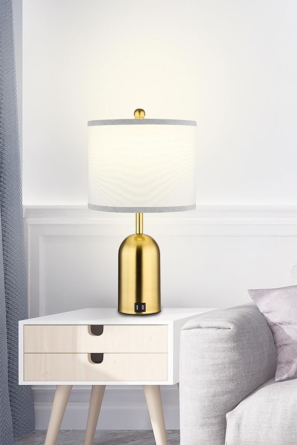 Ldeco Touch Dimmer Table Lamp for Bedroom,Bedside Lamp with USB Port Elegant Nightstand Lamp with Fabric Shade,Gold Modern Desk Lamp for Living Room,Office,Bulb incl. (Modern)