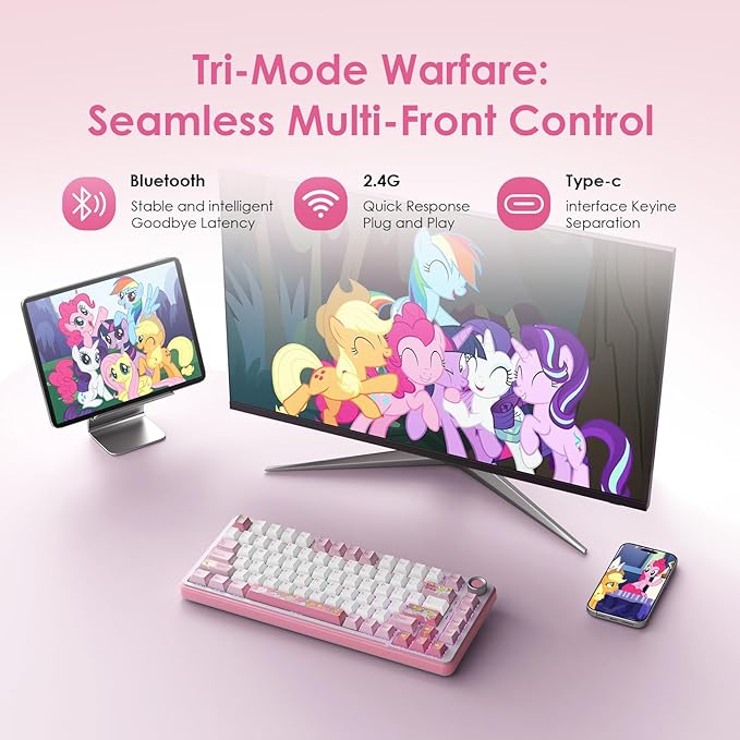 My Little Pony Wireless Mechanical Keyboard - 81 Keys RGB Gaming Keyboard with Custom Linear Switches, Hot-Swap & Knob Control, Triple Connection (BT5.0/USB-C/2.4GHz), Compact for Work & Gaming