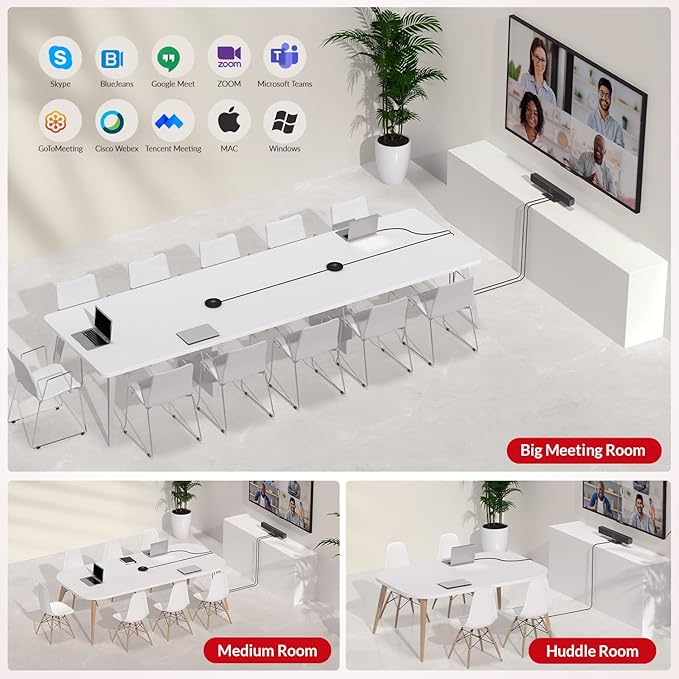 AV Access Conference Room Camera, Cascaded Up to 3 Mics for Large Room, 120° FOV 4K Webcam with 4 Microphones, Auto Framing, Speaker Tracking, Video Bar with 3.5mm Audio Out Dual Stereo Speakers