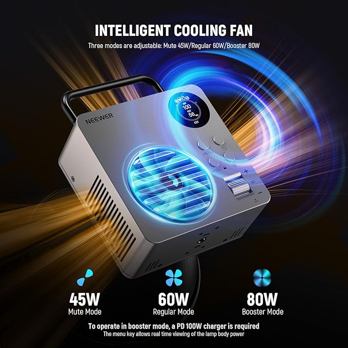NEEWER 80W LED Video Light with 72Wh Battery & 100W PD Adapter APP/2.4G Control Portable Bi Color Mini COB Studio Continuous Output Lighting 25500lx/1m 2700-6500K 0-100% Dimming CRI95+ 13 Scene, HB80B