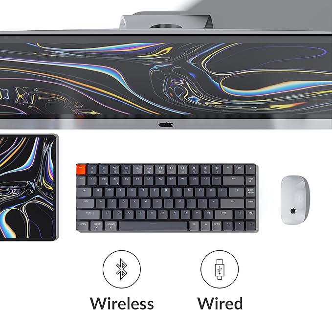 Keychron K3 75% Layout 84-Key Ultra-Slim Hot-Swappable Wireless Bluetooth Mechanical Keyboard with Low-Profile Keychron Optical Red Switch/White LED Backlight/USB Wired for Mac Windows-Version 2