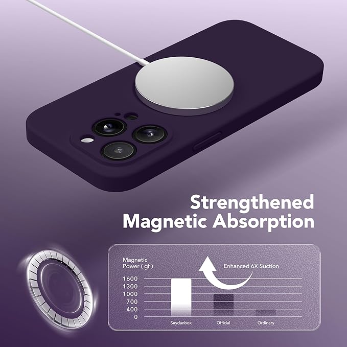 Magnetic for iPhone 13 Pro Max Case, Compatible with MagSafe, [Full Camera Protection][Screen Protector] Silicone Shockproof Protective Phone Case for iPhone 13 Pro Max 6.7", Deep Purple