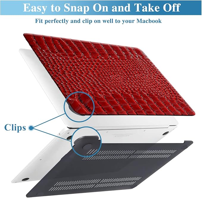 Compatible with Crocodile MacBook Air 13 inch Case 2021 2020 2019 2018 M1 A2337 A2179 A1932, Textured Elegant Luxury Aligator Skin Snakeskin PU Leather Hard Shell & Keyboard Cover, Burgandy